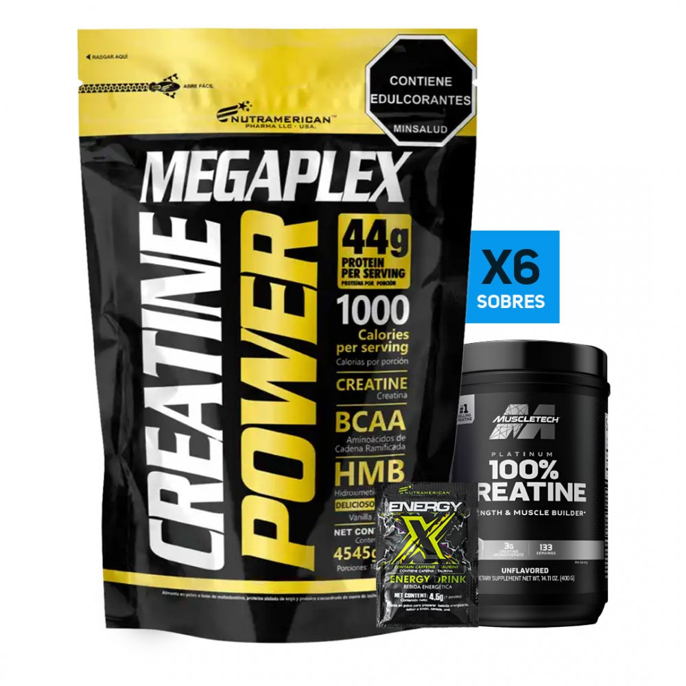 Megaplex Creatine Power x 10lbs + Creatina Muscletech + Preentreno Energy x
